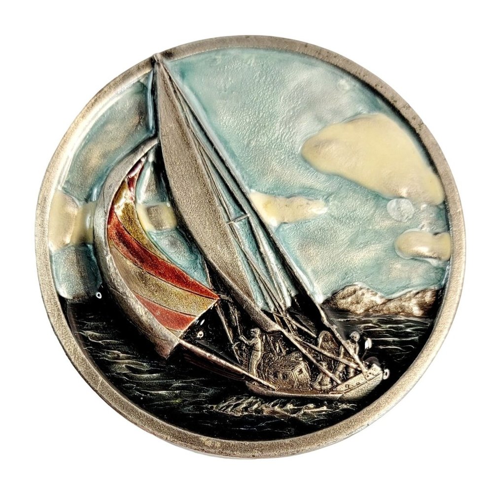 Vintage Bergamot Enameld Brass Sail Boat Belt Buckle 1977 Z 39